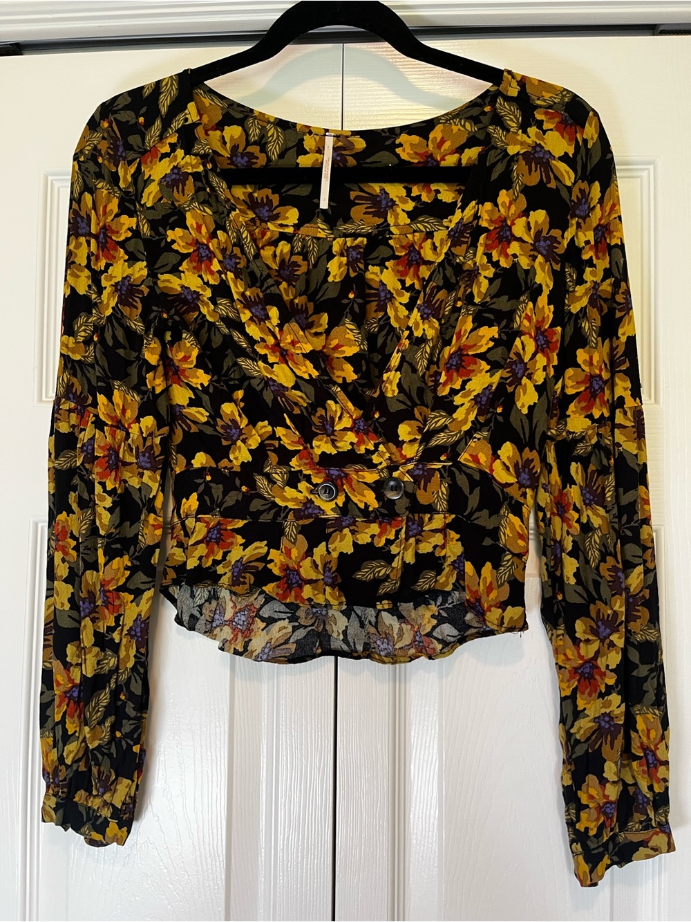 Free People Autumn Floral V Neck Peplum Button Blouse Size 2 Boho Whimsy - Picture 2 of 7